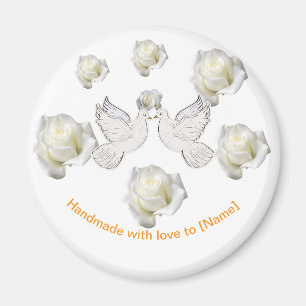 Íman Magneta de Casamento Elegante com Doves e Rosas Br