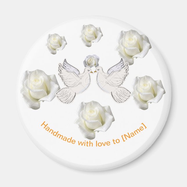 Íman Magneta de Casamento Elegante com Doves e Rosas Br (Frente)