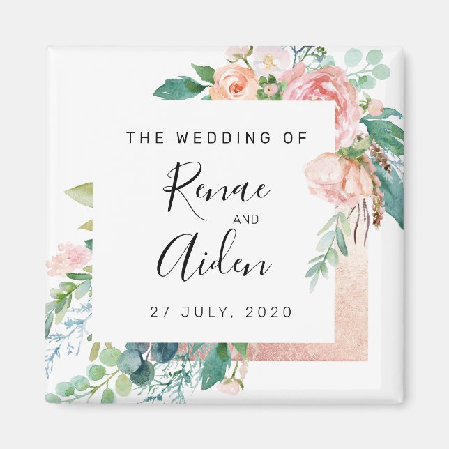 Íman Magneta de casamento floral elegante, casamento (Frente)