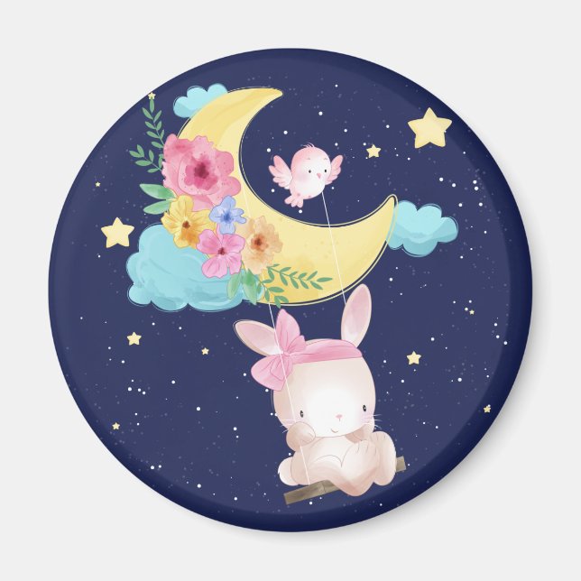 Íman Magneta de coelho com aquarela fina (Frente)
