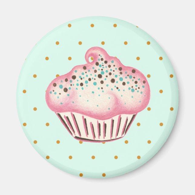 Íman Magneta de cozinha de Cupcake rosa (Frente)