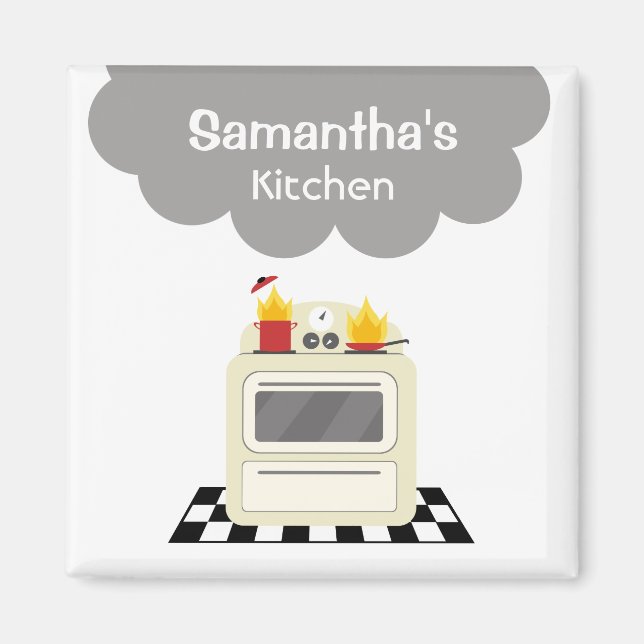 Íman Magneta de Cozinha para Retro Fumaça e Fogo (Frente)