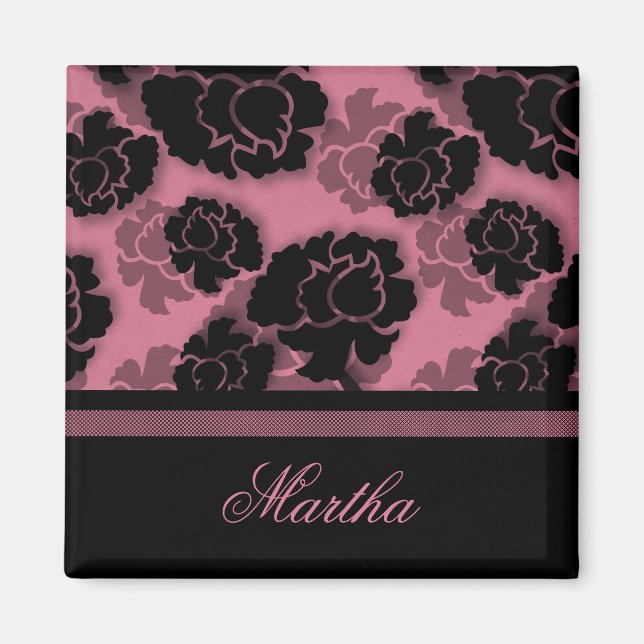 Íman Magneta De Decadência Floral Grungente, Rosa (Frente)