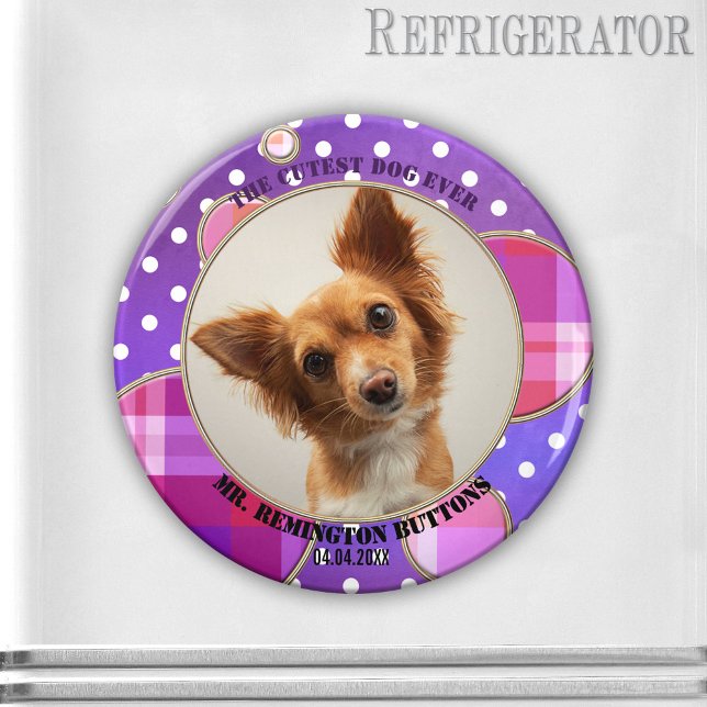 Íman Magneta de Fotografia Personalizada Pet Keepsasasa (Cute photo frame magnet featuring your custom photo framed by a modern purple artistic design)