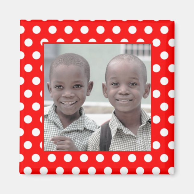 Íman Magneta de fotograma de Bolinhas branca vermelha (Frente)