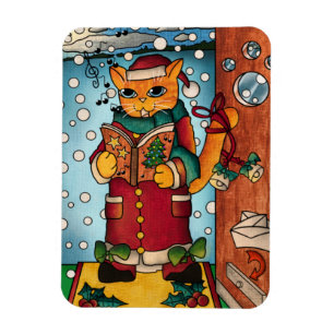 Íman Magneta de Gato Cantor de Carol de Natal Bonito