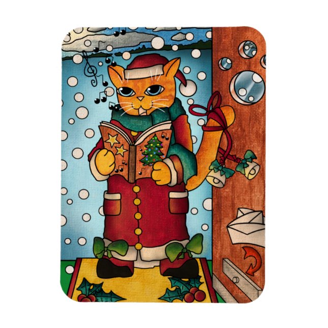 Íman Magneta de Gato Cantor de Carol de Natal Bonito (Vertical)