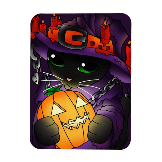 Íman Magneta de Gato de Bruxas Negras de Abóbora Hallow (Vertical)