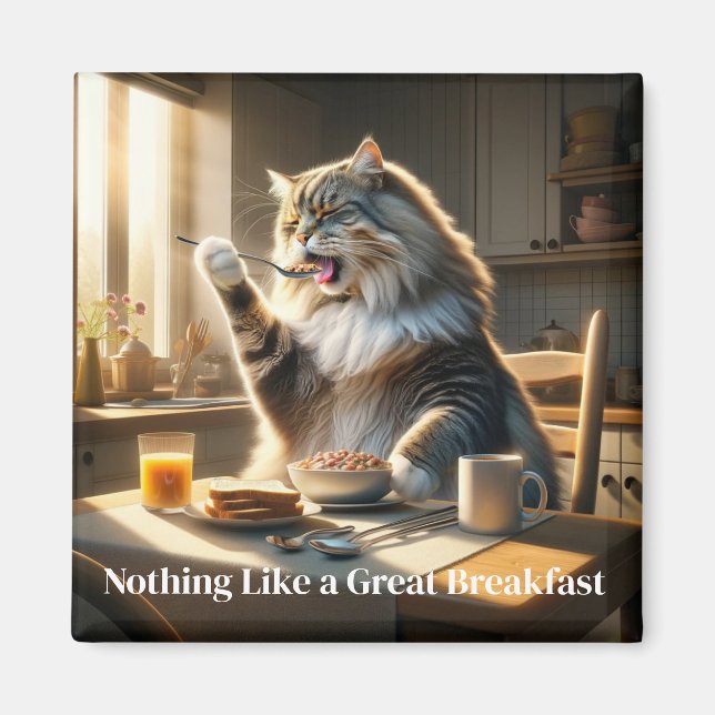 Íman Magneta de Gato do Café da Manhã (Frente)