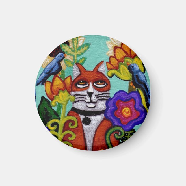 Íman Magneta de Gato e Quatro Aves (Frente)
