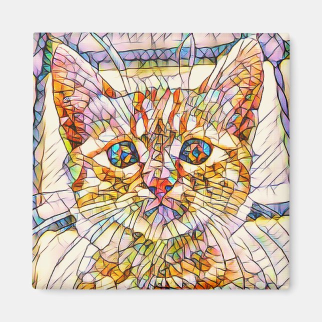 Íman Magneta de gato mosaico (Frente)