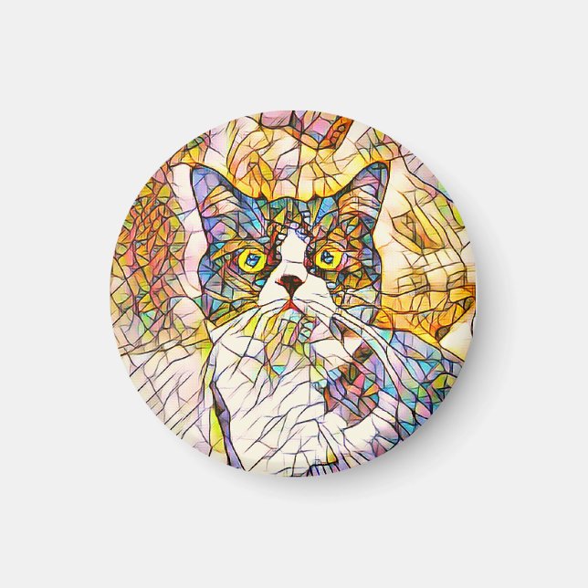 Íman Magneta de gato mosaico (Frente)