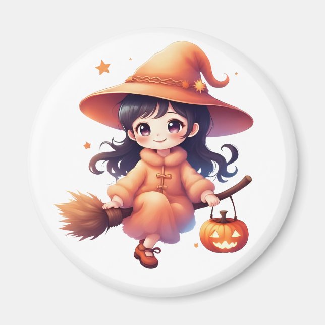 Íman Magneta de Halloween das Bruxas de Kawaii Cuta - B (Frente)