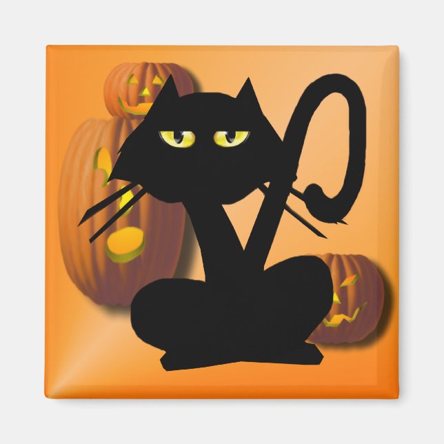 Íman Magneta de Halloween de Gatinho Preto Simples (Frente)