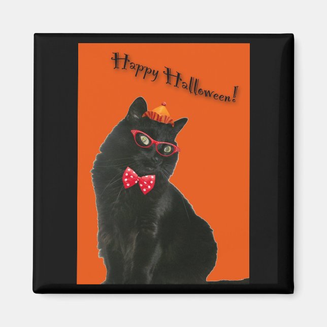 Íman Magneta de Halloween Feliz de Gato Negro (Frente)