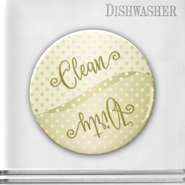 Íman Magneta de lavadora suja do Elegante Bolinhas Clea (Clean-dirty dishwasher magnet featuring an elegant retro or vintage design in green-gold with script)