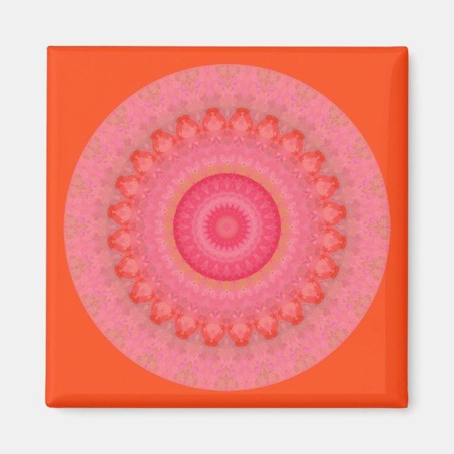 Íman Magneta de mandala rosa, laranja e amarela (Frente)