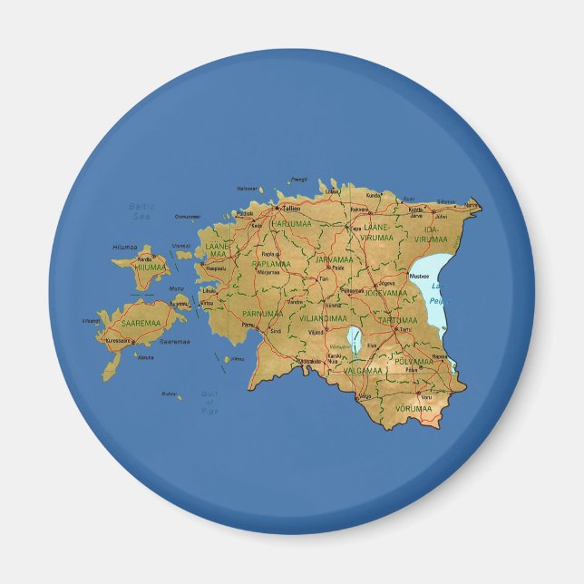 Íman Magneta de Mapa Estônia (Frente)