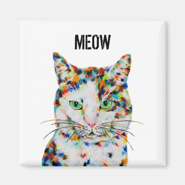 Íman Magneta de Miau de Gato Quadrado (Frente)