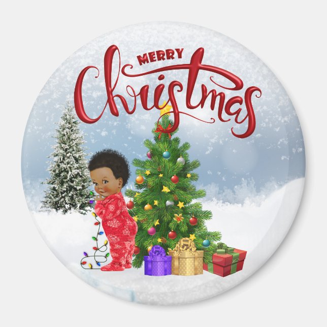 Íman Magneta de Natal de Bebê Afro-Americano (Frente)