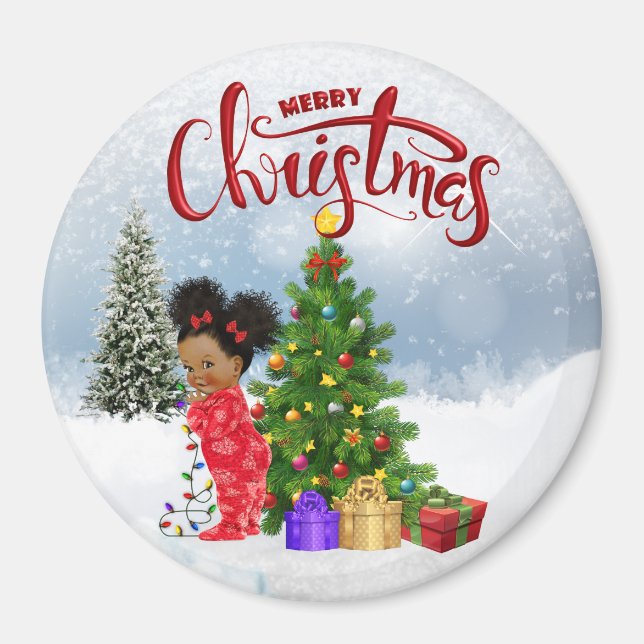 Íman Magneta de Natal de Bebê Afro-Americano (Frente)