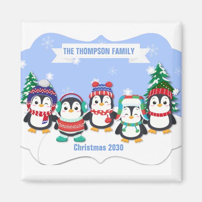 Íman Magneta de Natal de Cinco Pinguins, Bonita Persona (Frente)
