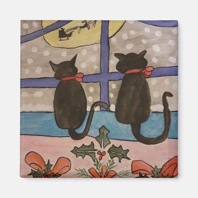 Íman Magneta de Natal de Gato Preto (Frente)