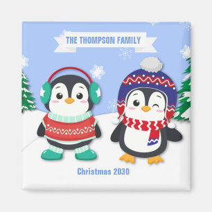 Íman Magneta de Natal de Pinguim Personalizado Bonito
