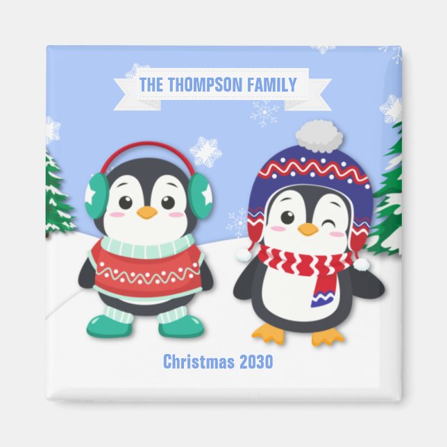 Íman Magneta de Natal de Pinguim Personalizado Bonito (Frente)