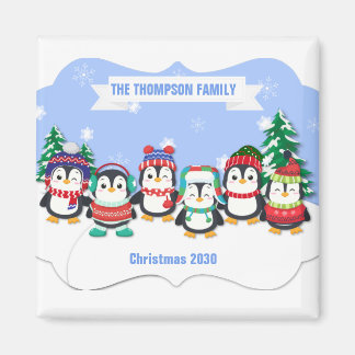 Íman Magneta de Natal de Seis Pinguins, Bonita Personal