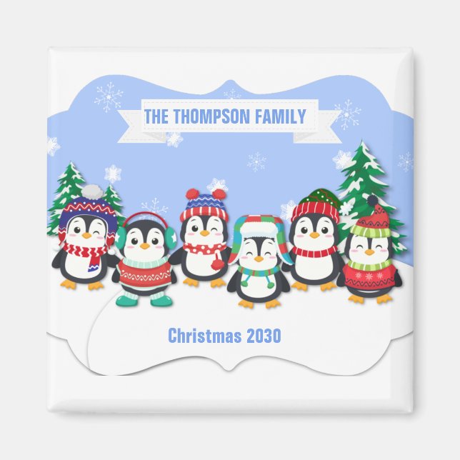 Íman Magneta de Natal de Seis Pinguins, Bonita Personal (Frente)