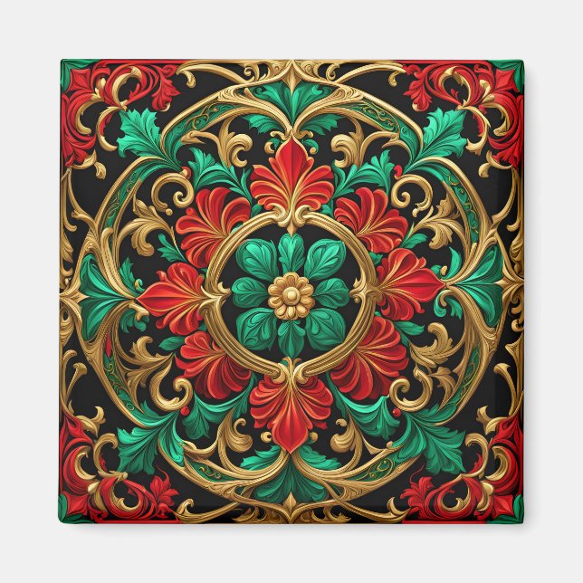 Íman Magneta de Natal Verde Vermelho Decorativo (Frente)