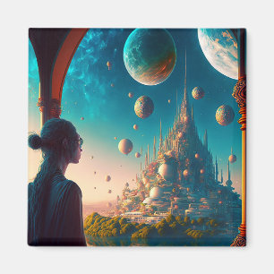 Íman Magneta de Paisagem do Castelo de Fantasia Futurís
