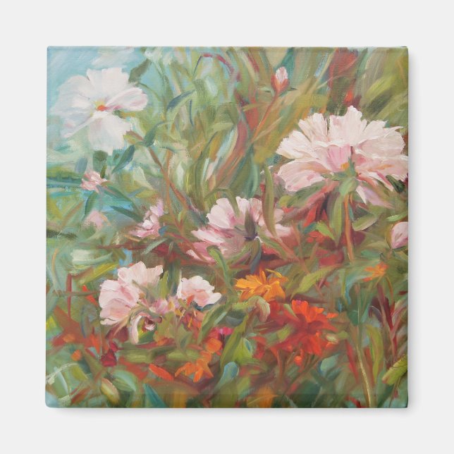 Íman Magneta de pintura de rosas rosa (Frente)