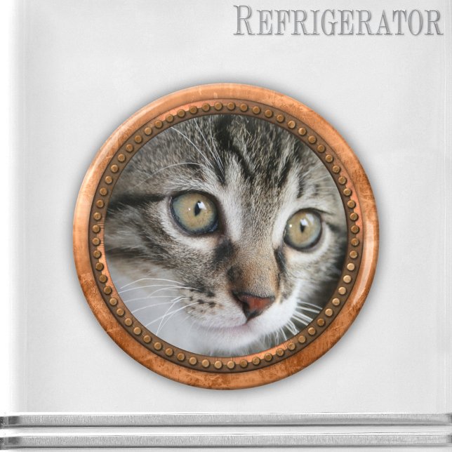 Íman Magneta de Porthole Metálica Dourada Moderna Rosa (Magnet with a rose gold metallic style frame and your own favorite cat or other photo)