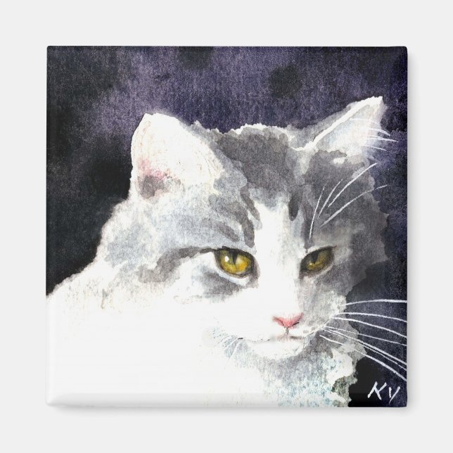 Íman Magneta de prata e gatinhos brancos (Frente)