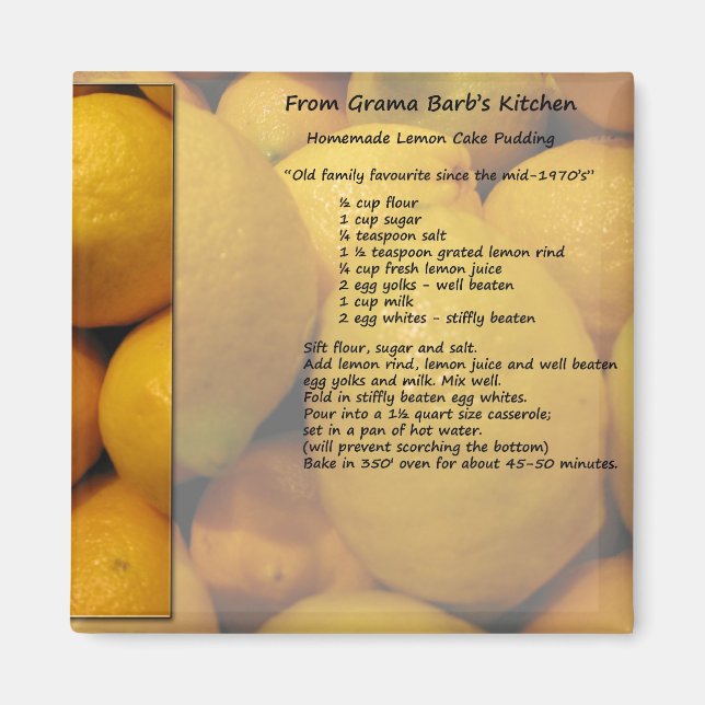 Íman Magneta de receitas de lêmon (Frente)