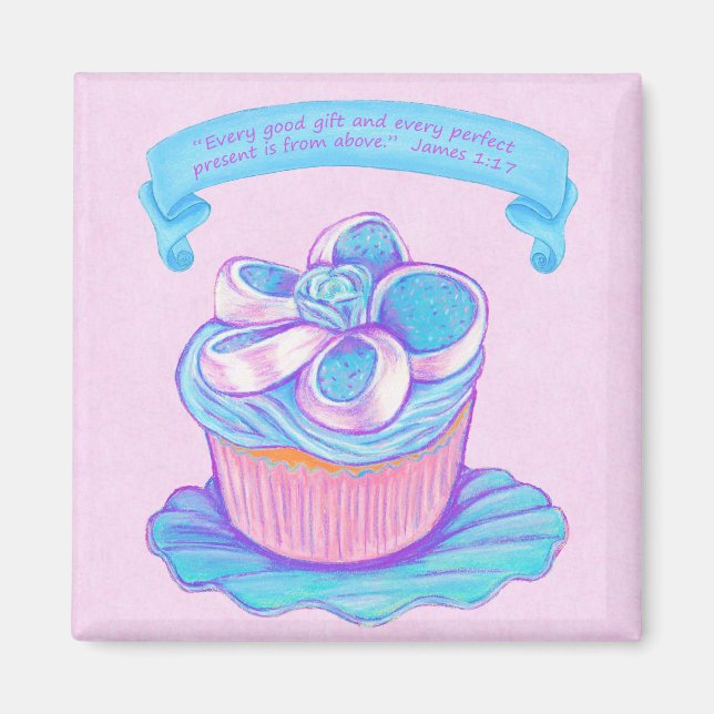 Íman Magneta de script de Cupcake azul (Frente)