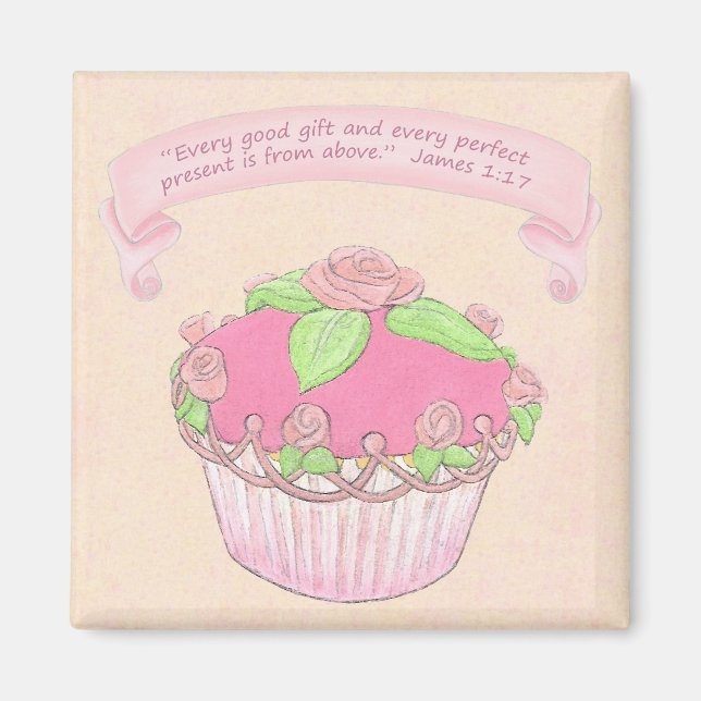Íman Magneta de script do Cupcake rosa (Frente)