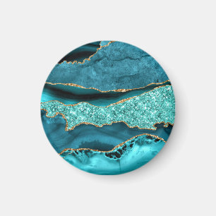 Íman Magneta de Turquesa de Mármore Dourado Azul Teal A