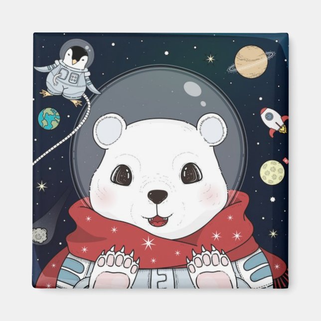 Íman Magneta de Urso de Espaço em Cubo (Frente)