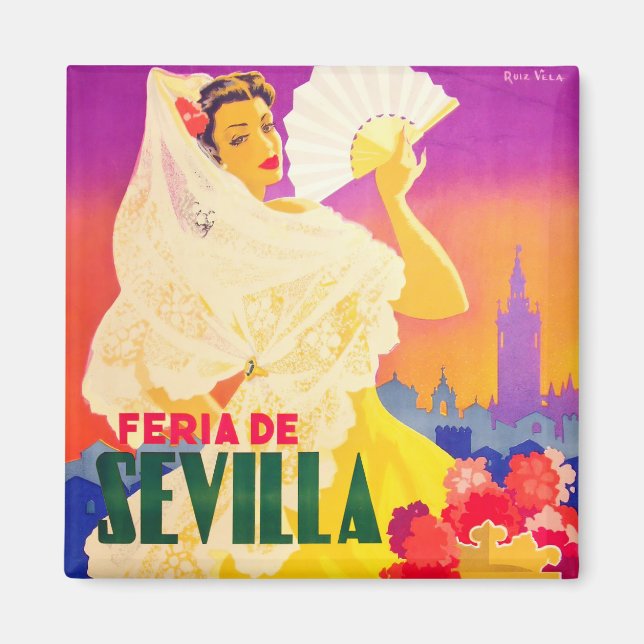 Íman Magneta de viagens vintage Feria de Sevilla 1955 (Frente)