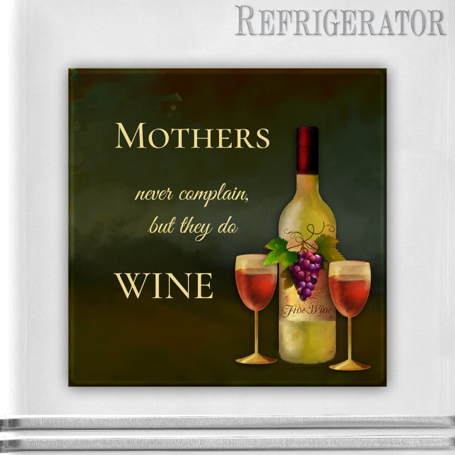 Íman Magneta de vinho de arte personalizada e engraçado (Italian fine art magnet featuring a wine bottle and glasses with funny texts - gift for Mom )