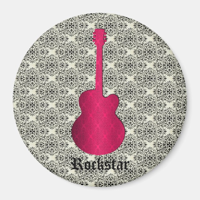 Íman Magneta de violão Rockstar Damask, Magenta (Frente)