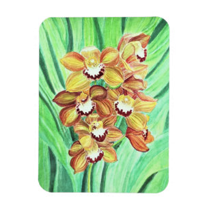 Íman Magneta do refrigerador - Orquídeas laranja e amar