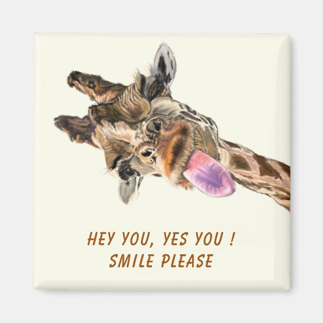 Íman Magneta Engraçado com Girafa Plauta - Sorriso (Frente)