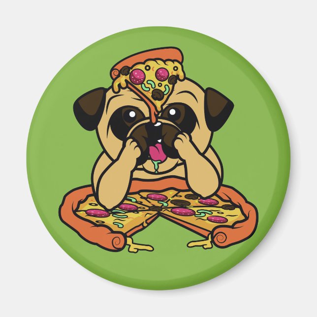 Íman Magneta Engraçado Pizza Pug (Frente)