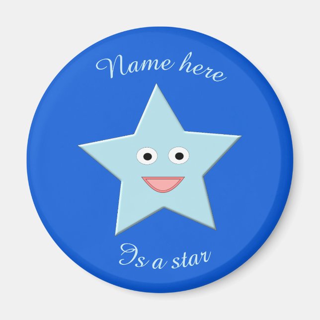 Íman Magneta Estrela de Celebração Azul Brilhante (Frente)