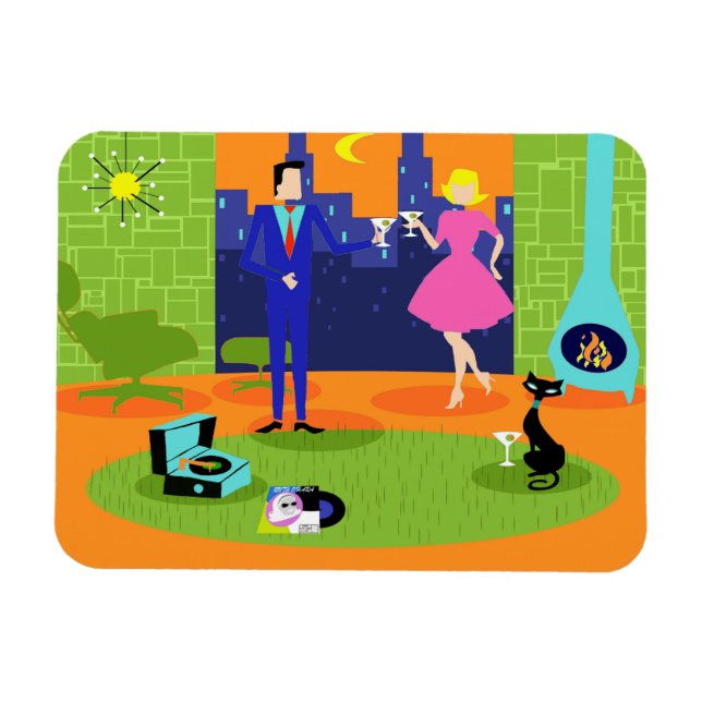 Íman Magneta flexível do Casal da Noite Retroromântica (Horizontal)