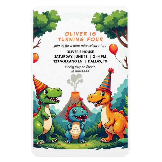 Íman Magneta flexível do Convite de aniversário Dinossa (Vertical)